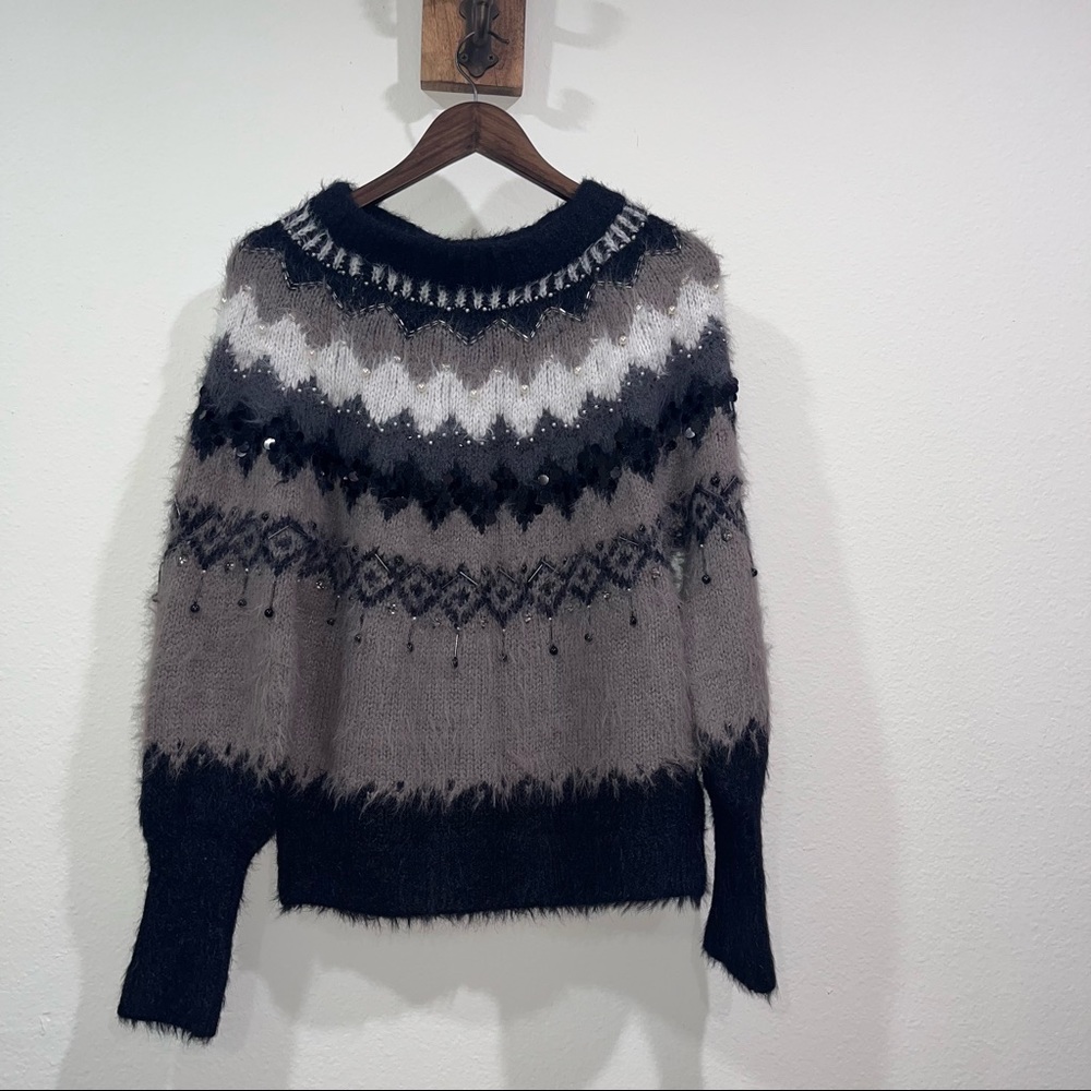 -Anthropology Sleeping On Snow Beaded Fair Isle Fuzzy Sweater size xs - Picture 3 of 6